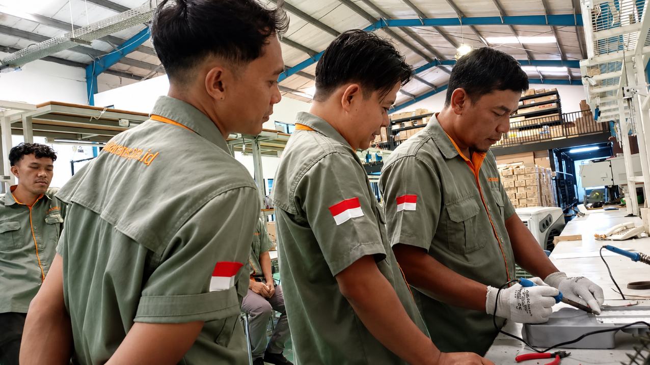 PELATIHAN SOLDERING SESUAI STANDAR
Pada foto terlihat kegiatan pelatihan proses soldering yang dilaksanakan di area produksi/workshop. Para peserta mendapatkan pengarahan dan praktik langsung mengenai teknik penyolderan yang benar pada komponen elektronik. Instruktur memberikan demonstrasi cara penggunaan solder, penanganan komponen, serta penerapan standar keselamatan kerja selama proses perakitan.
Melalui pelatihan ini, peserta diharapkan mampu meningkatkan keterampilan dalam melakukan penyolderan dengan hasil yang rapi, kuat, dan sesuai standar kualitas perusahaan. Kegiatan berlangsung secara interaktif, di mana peserta dapat mengamati secara langsung, bertanya, dan mempraktikkan teknik soldering untuk memastikan pemahaman yang optimal sebelum diterapkan pada proses produksi sebenarnya.
Caption Singkat:
"Pelatihan proses soldering bagi teknisi sebagai upaya meningkatkan kompetensi, kualitas pekerjaan, dan pemahaman standar perakitan elektronik yang baik dan benar."